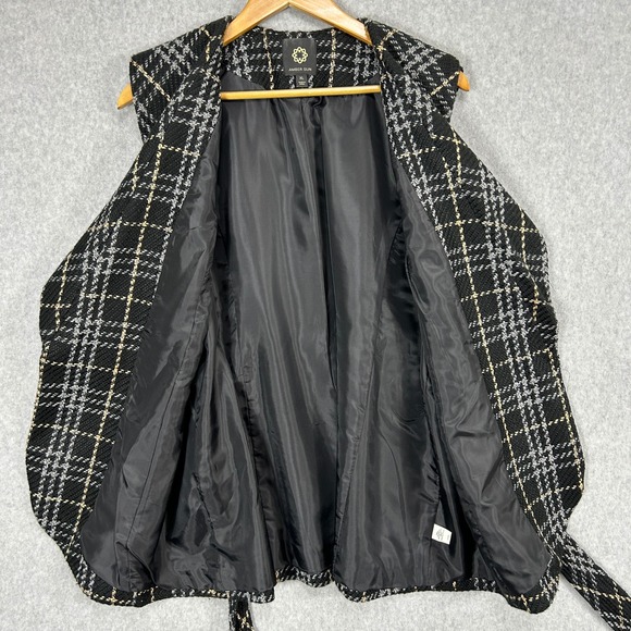 Amber Sun Belted Vest Black Gray Plaid Tweed Sleeveless Tie Waist Blazer Size XL - Picture 6 of 14